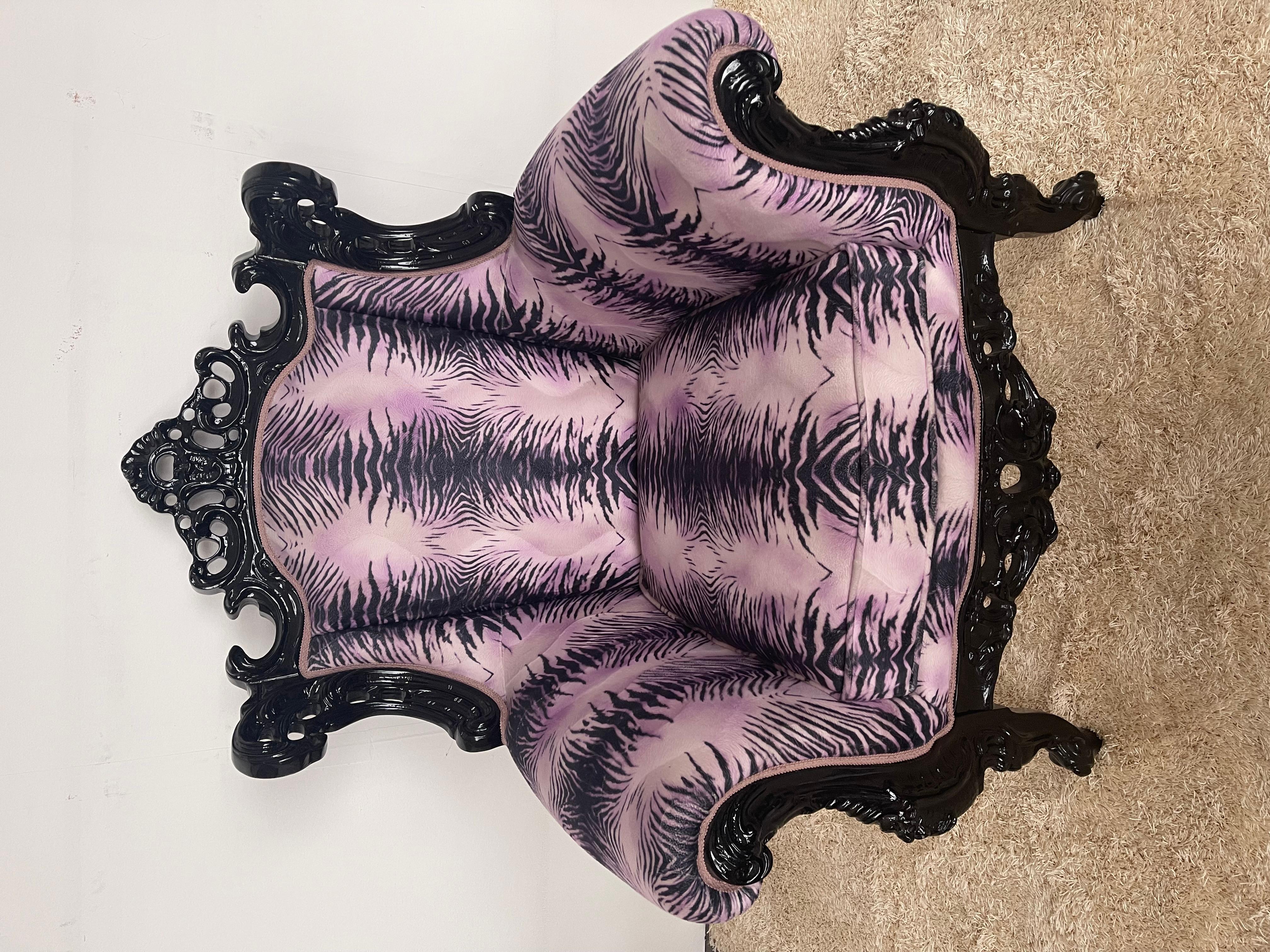Art Nouveau Italian French-style purple leopard print armchair by Domenico Rugiano For Sale