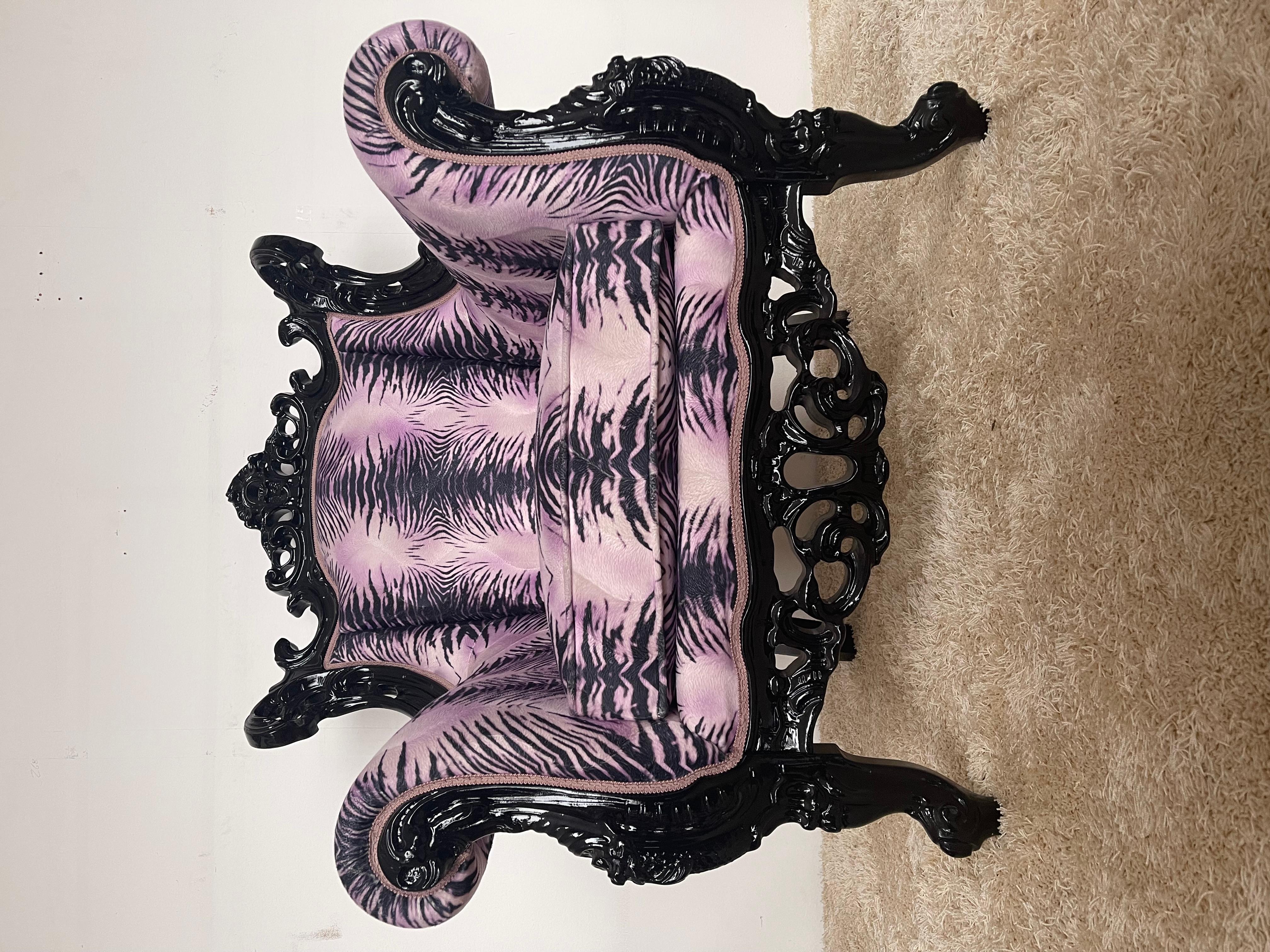 Wood Italian French-style purple leopard print armchair by Domenico Rugiano For Sale