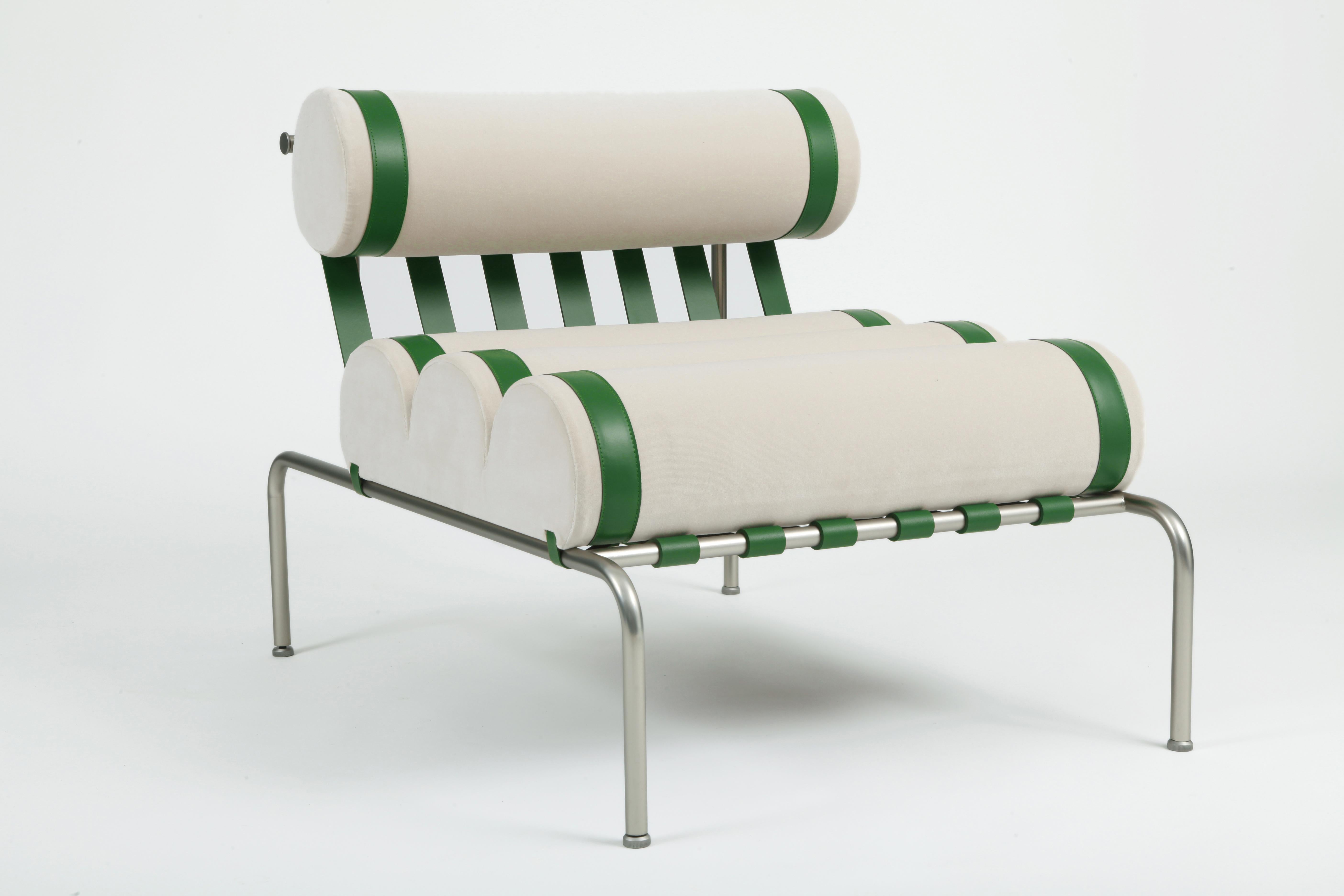 Elfenbeinfarbener und grüner Kylindo-Sessel von Dalmoto  (Moderne) im Angebot