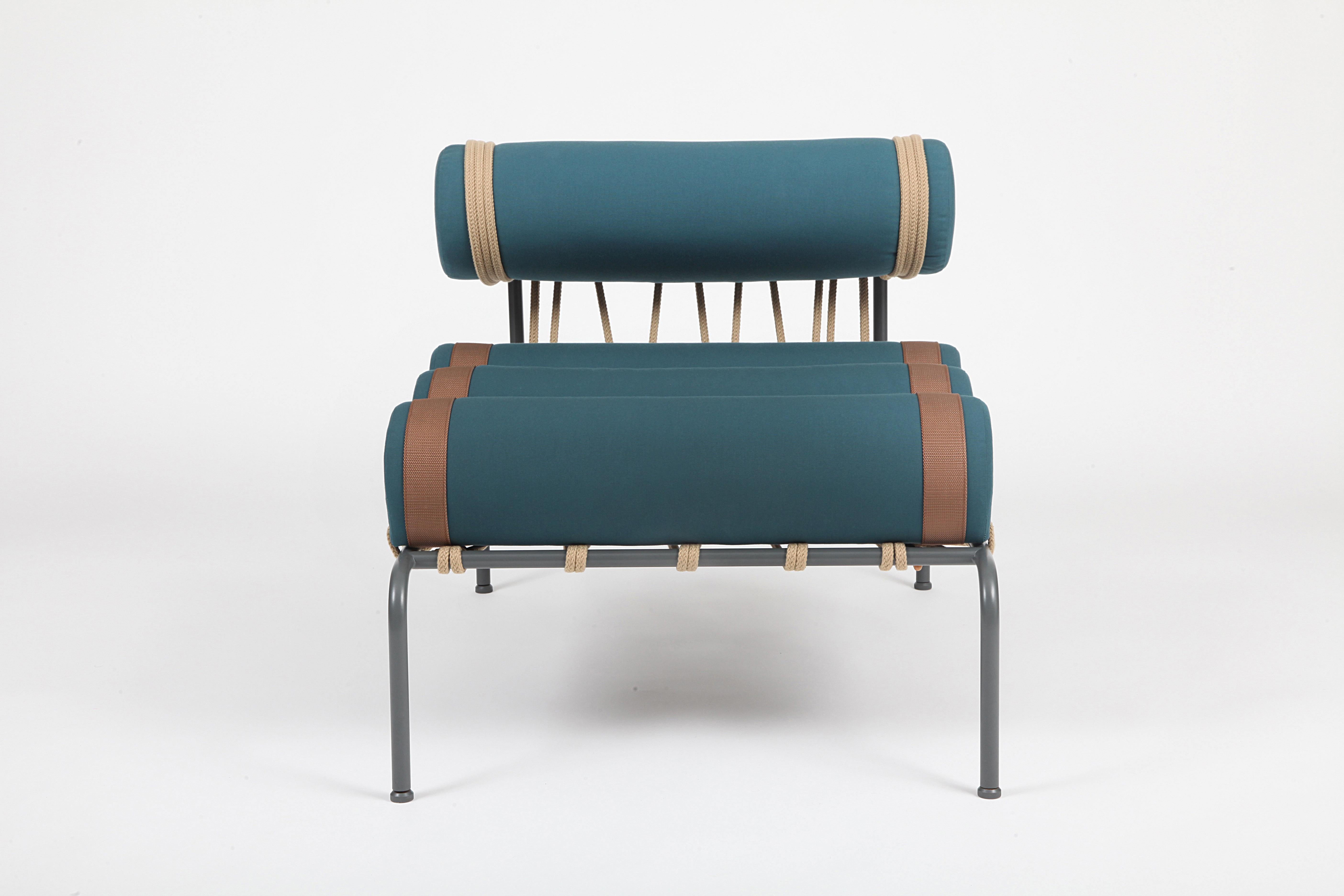 The Kylíndo armchair is an outdoor seat with reimagined proportions. Born from an extrusion of cylinders, a geometric figure derived from the complete rotation of a rectangle around one of its sides. The low seat is designed to create a cosy and