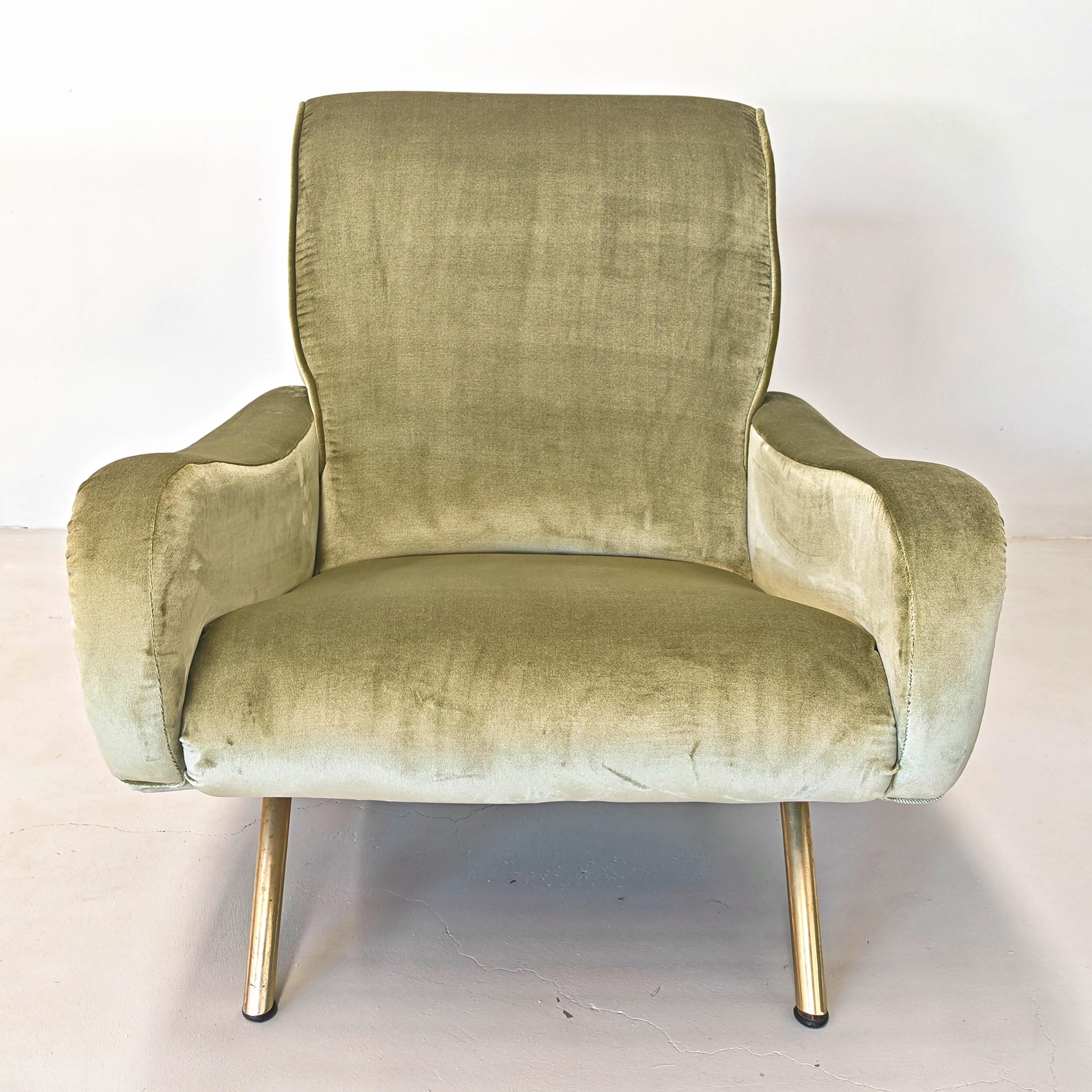 lady Zanusi Arfkex 1960er Jahre grüner Samt-Sessel (Italian) im Angebot