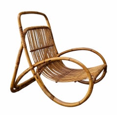 Mid-Century Modern Rattan and Bamboo Armchair, Franco Albini Style