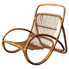 Mid-Century Modern Rattan and Bamboo Armchair, Franco Albini Style