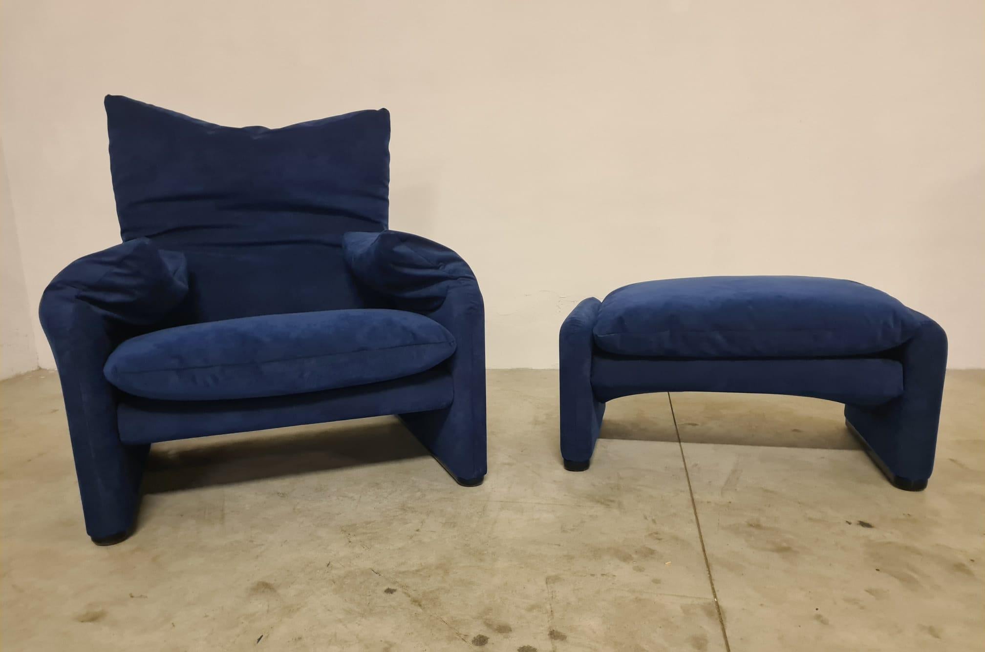 Maralunga Sessel mit Hocker von Vico Magistretti für Cassina im Angebot 1