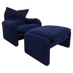 Maralunga Armchair with Pouf by Vico Magistretti for Cassina