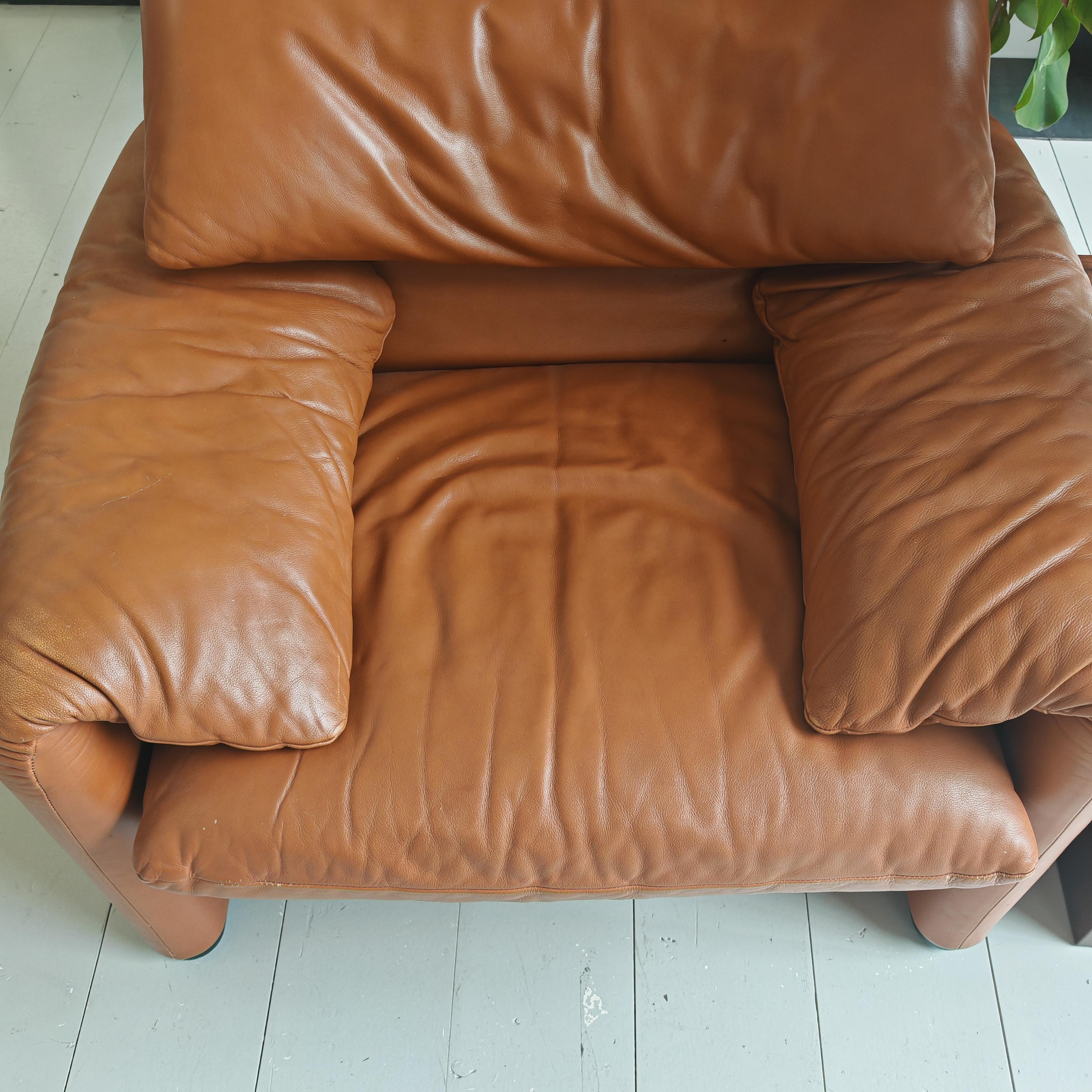 20th Century maralunga armchair by Vico Magistretti for Cassina in cognac leather
