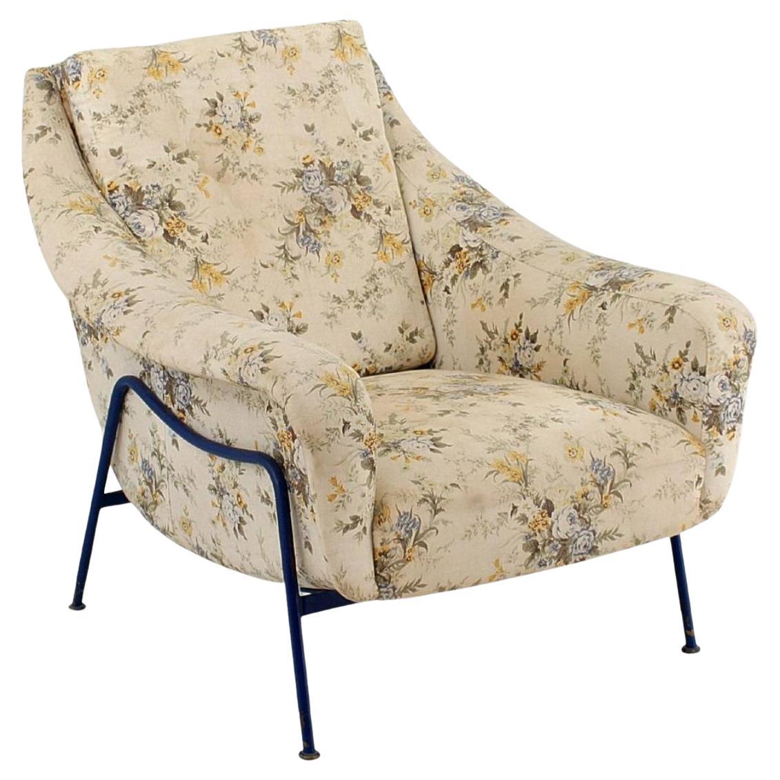 Mid-Century Modern Mid-Century armchair in metal and fabric, Gastone Rinaldi style, Italy 1950s For Sale
