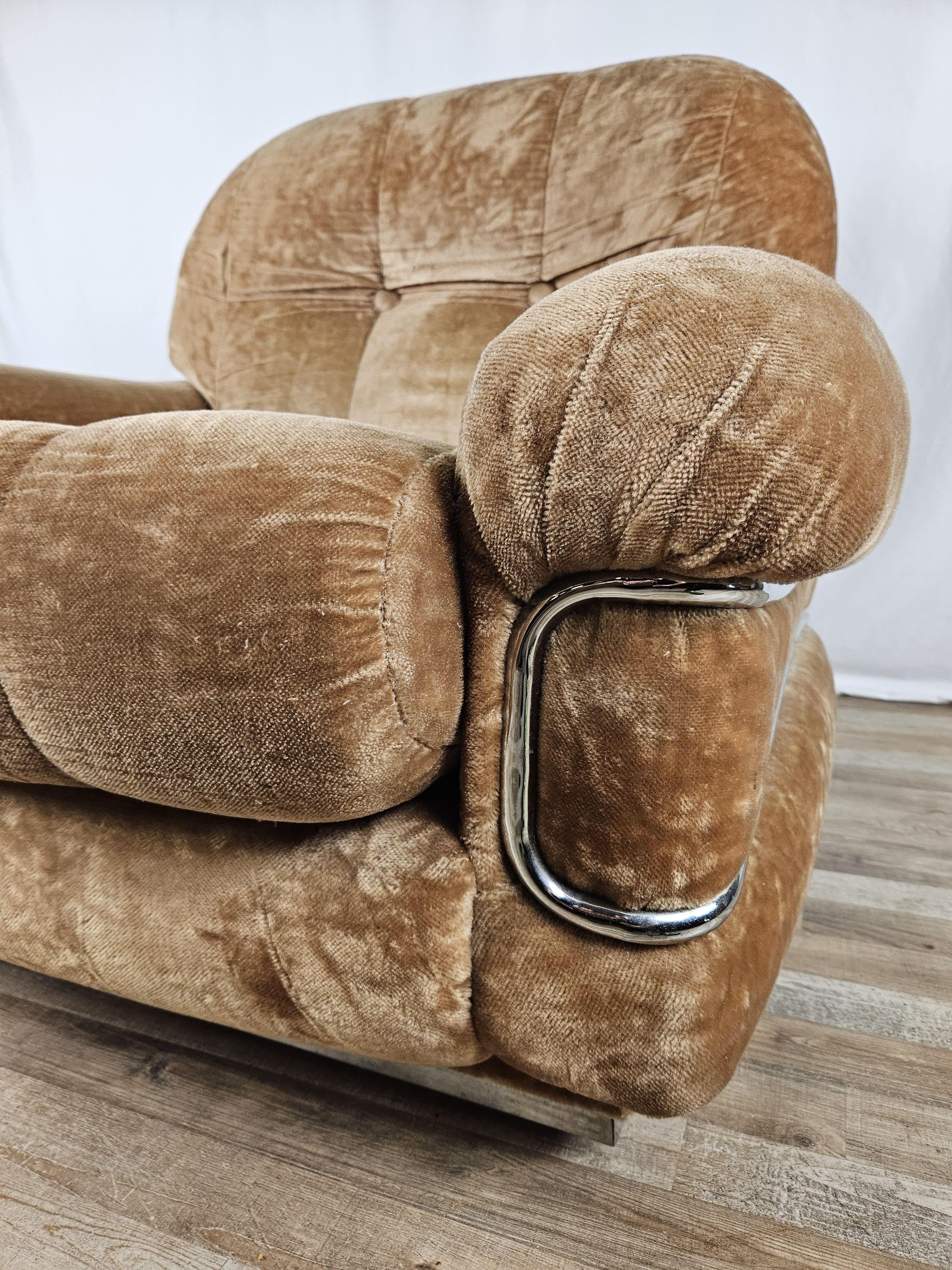 Mid Century fabric and steel armchair For Sale 3
