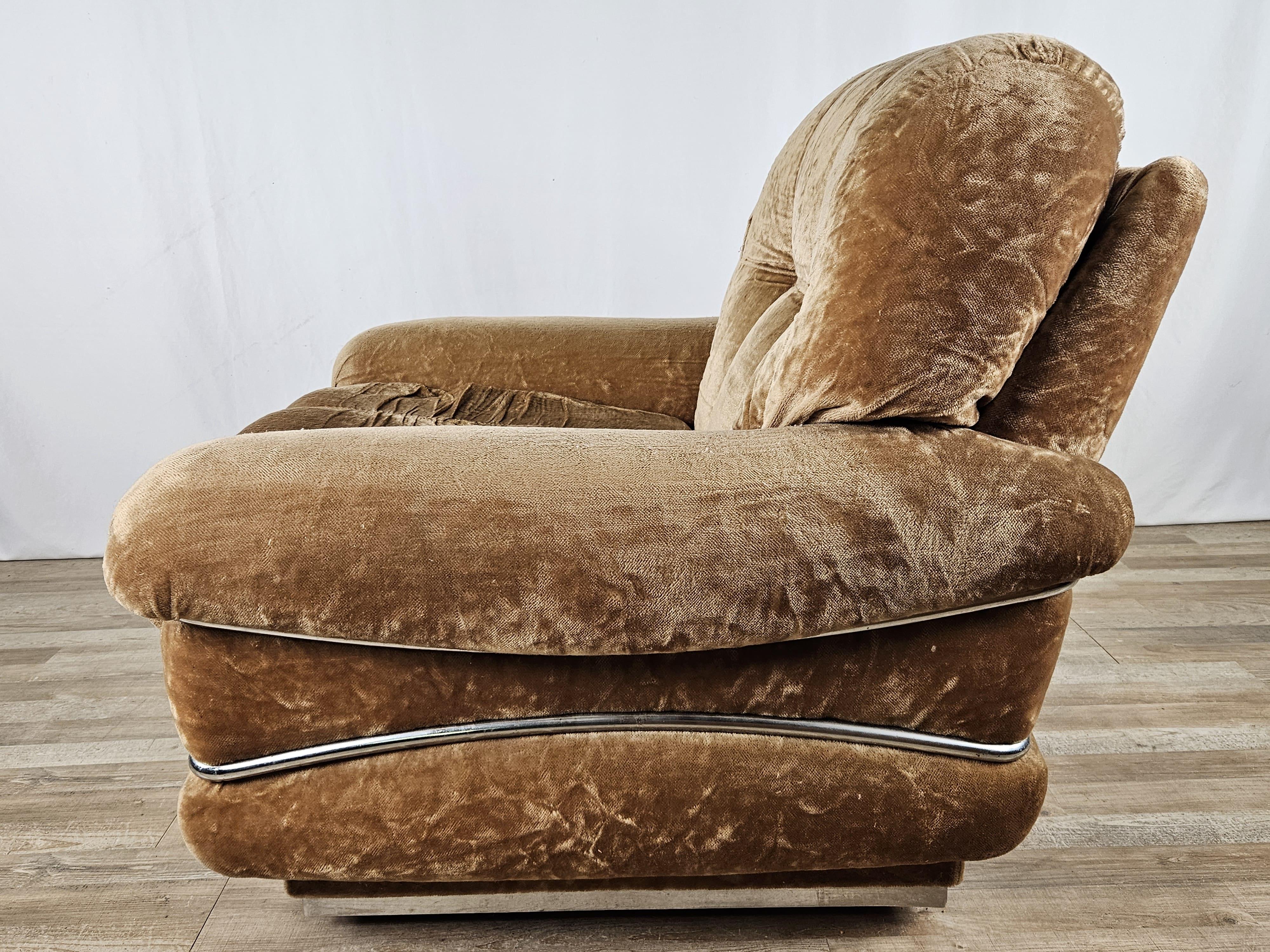 Italian Mid Century fabric and steel armchair For Sale