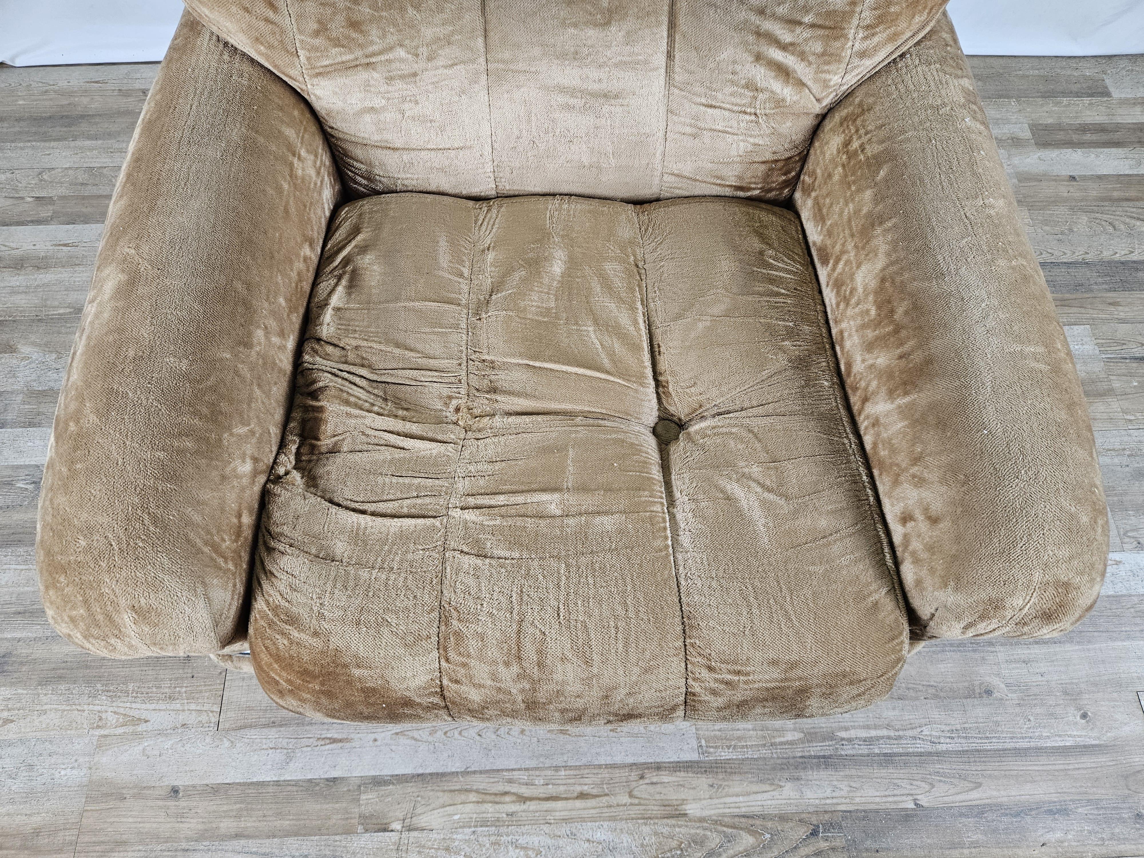 Steel Mid Century fabric and steel armchair For Sale
