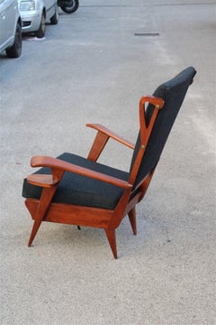 Mid-century Italian armchair geometric shapes style Paolo Buffa Design  Walnut