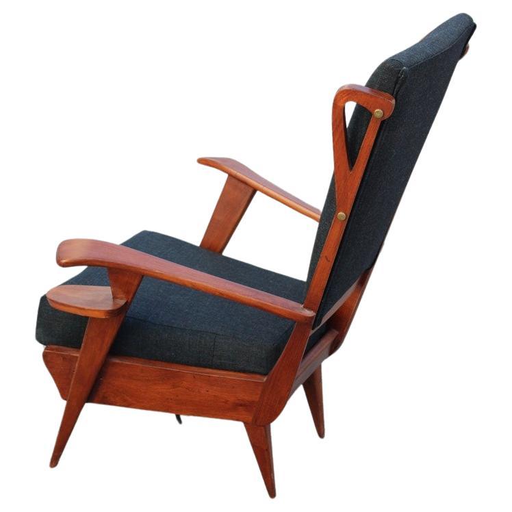 Mid-century Italian geometric shapes armchair Paolo Buffa Design in Walnut  For Sale