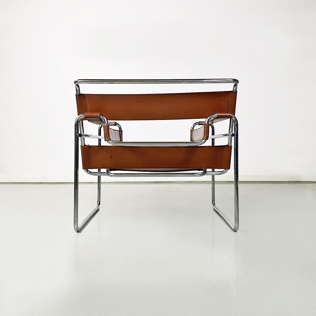 Acciaio Modern leather and steel Wassily armchair by Marcel Breuer for Knoll, 1970s