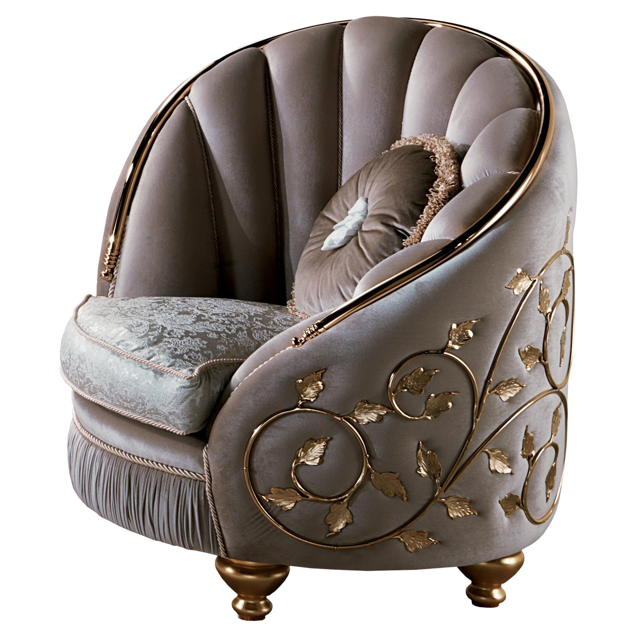 Neoclassical armchair with wrought iron decoration AQ031 For Sale