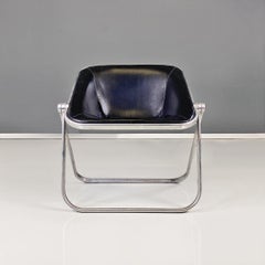 Italian leather & steel Plona armchair Giancarlo Piretti, Anonima Castelli 1970s