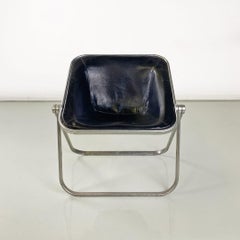 Italian leather & steel Plona armchair Giancarlo Piretti, Anonima Castelli 1970s