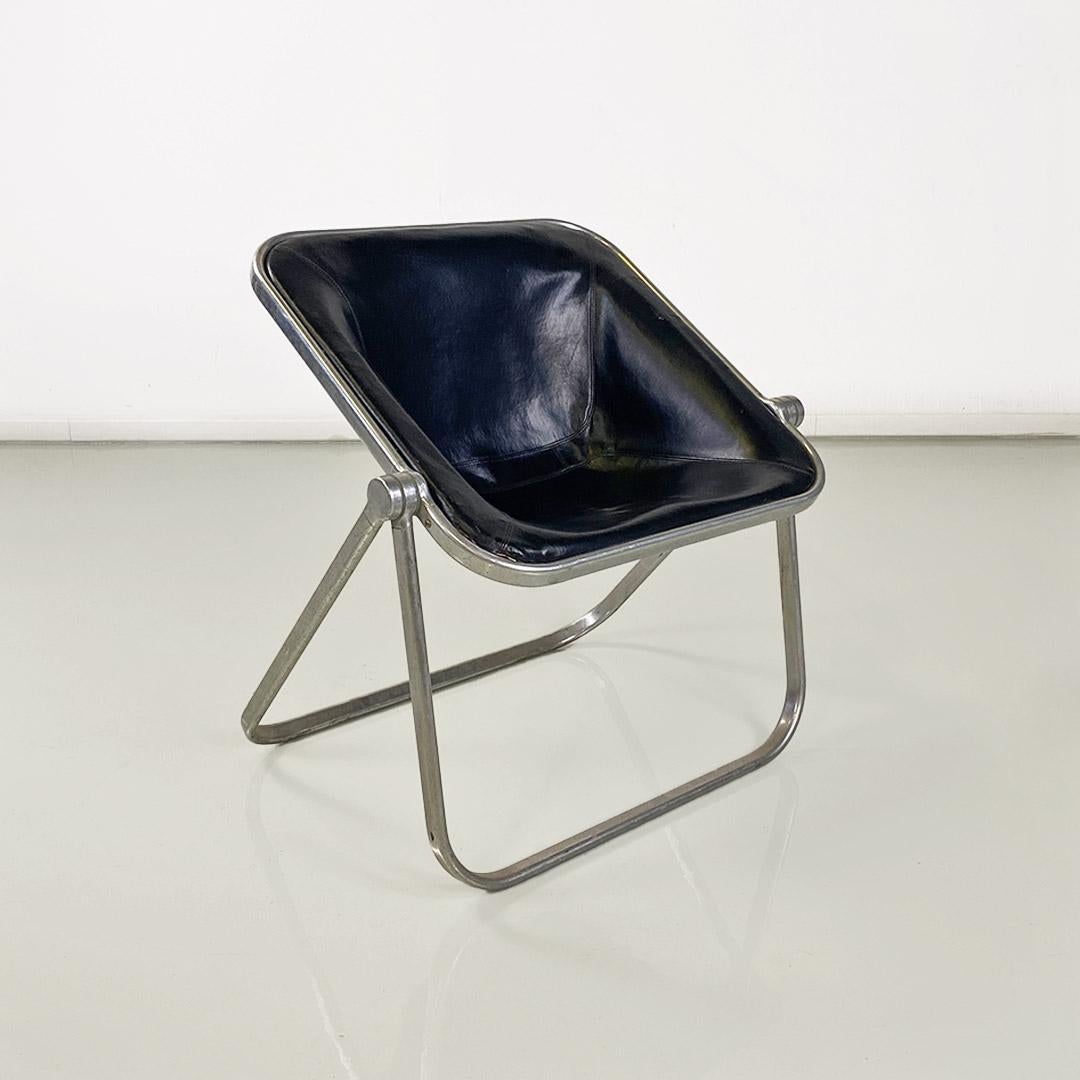 Moderno Italian leather & steel Plona armchair Giancarlo Piretti, Anonima Castelli 1970s in vendita