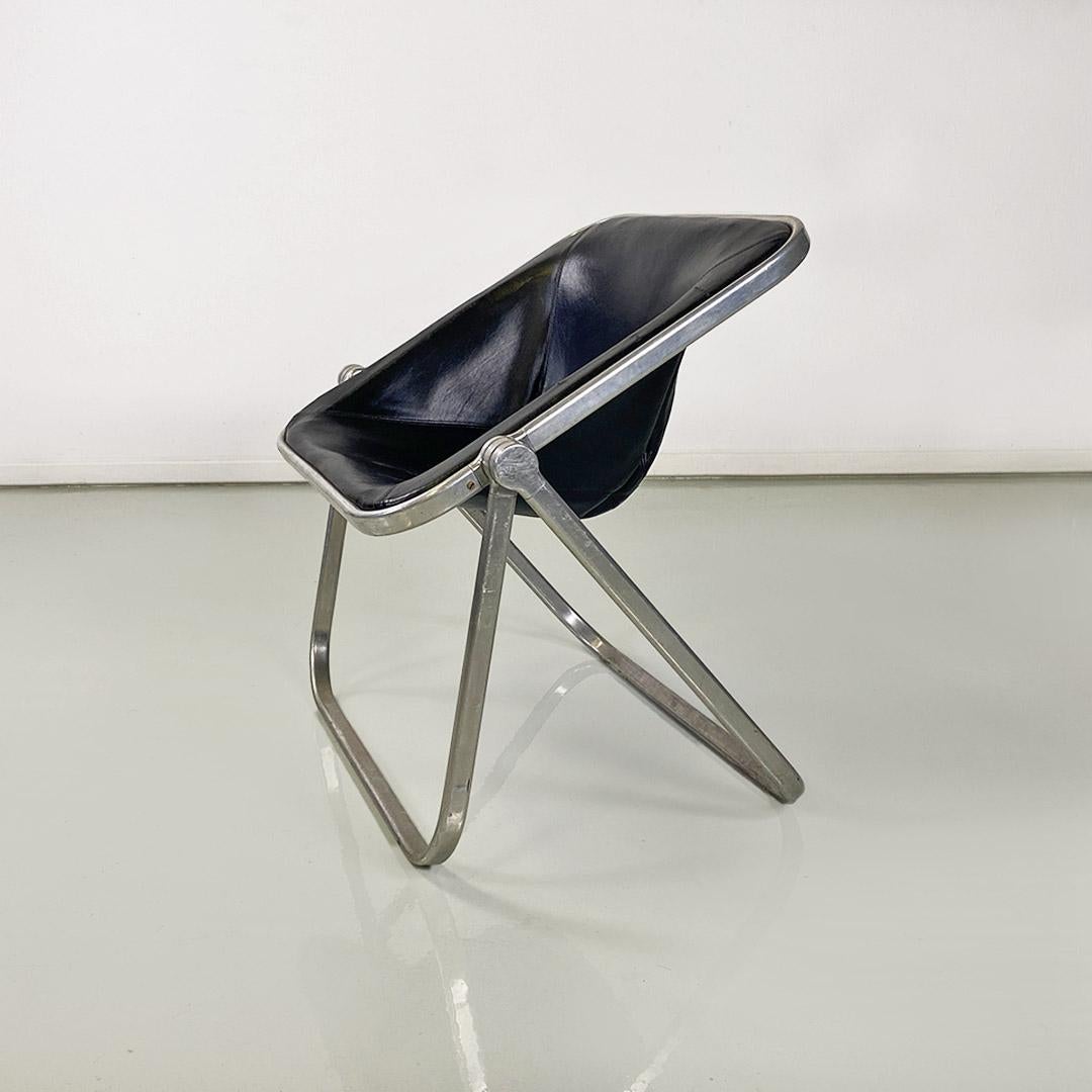 Late 20th Century Italian leather & steel Plona armchair Giancarlo Piretti, Anonima Castelli 1970s in vendita
