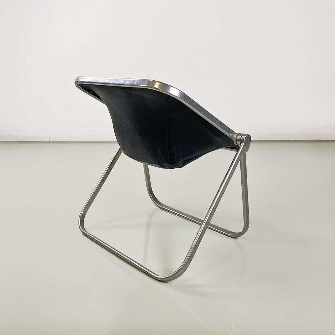 Acciaio Italian leather & steel Plona armchair Giancarlo Piretti, Anonima Castelli 1970s in vendita