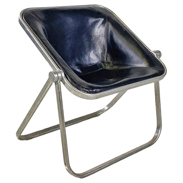 Italian leather & steel Plona armchair Giancarlo Piretti, Anonima Castelli 1970s