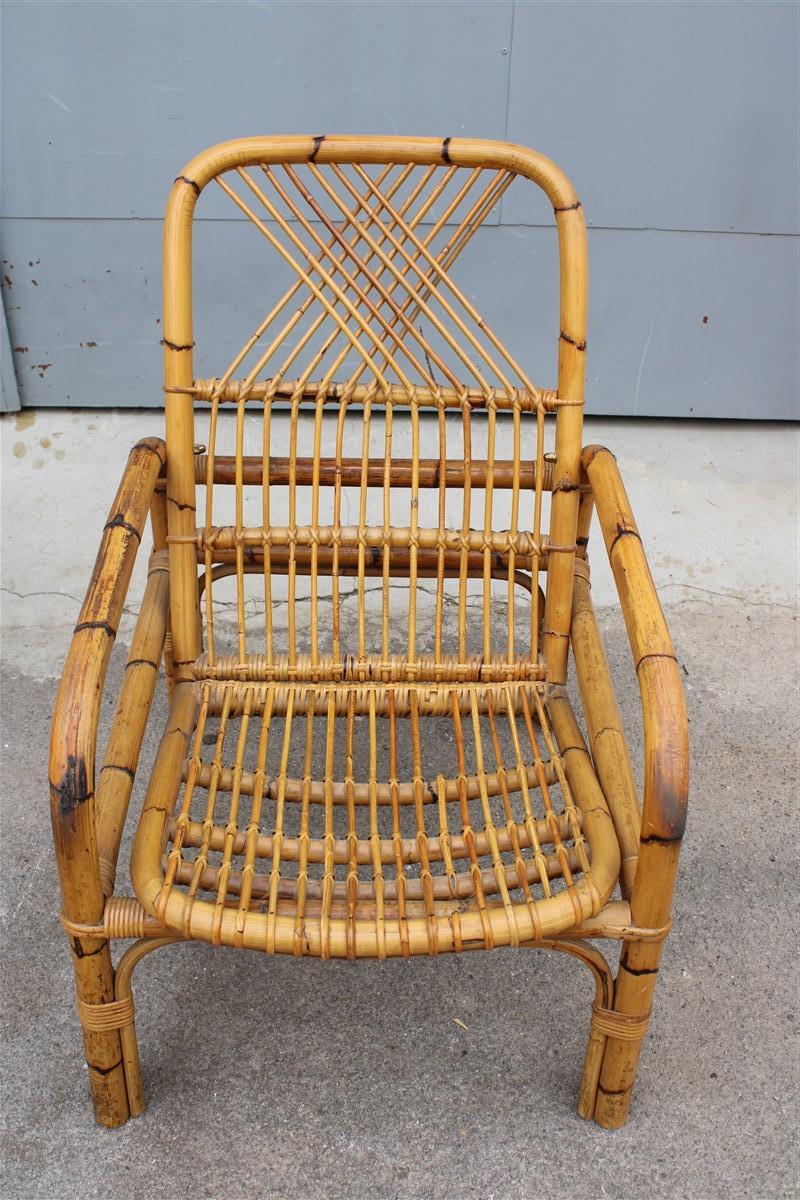Mid-Century moderno Poltrona Reclinabile  1950 in Bambù Design Italiano Stile Tito Agnoli in vendita