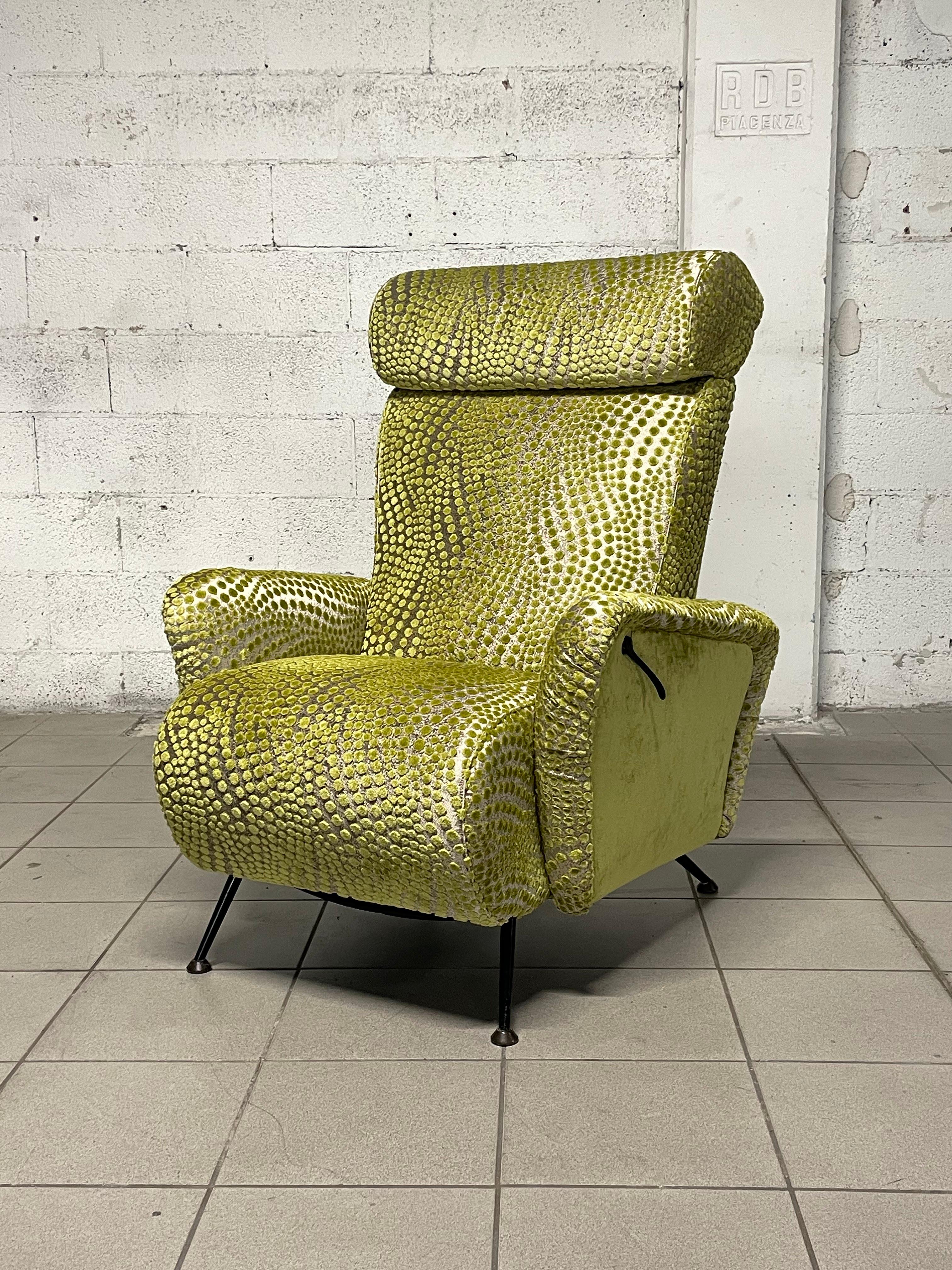 Velvet Recliner armchair 1950s For Sale