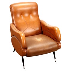 Fauteuil inclinable en skaï en métal des années 1960