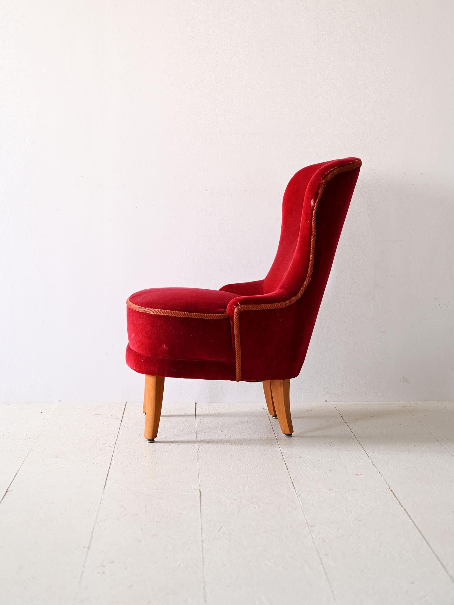 Scandinavian Red velvet armchair For Sale