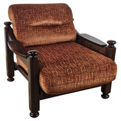 Rustic wooden armchair with designer fabric