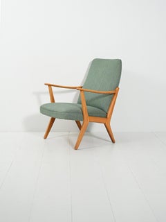 Scandinavian 1950s-60s armchair with sage green wool upholstery