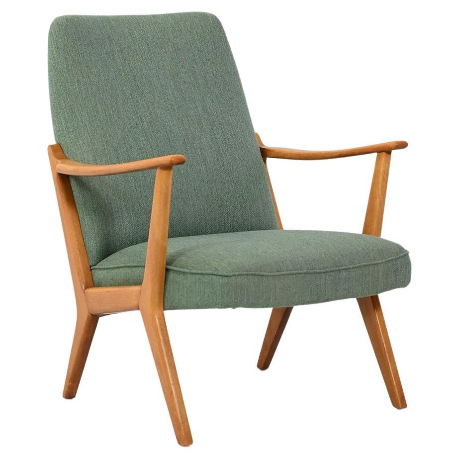 Skandinavischer Sessel aus den 50er und 60er Jahren mit salbeigrüner Wollpolsterung