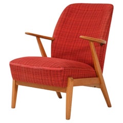 Poltrona scandinava anni 50 con rivestimento in lana rossa