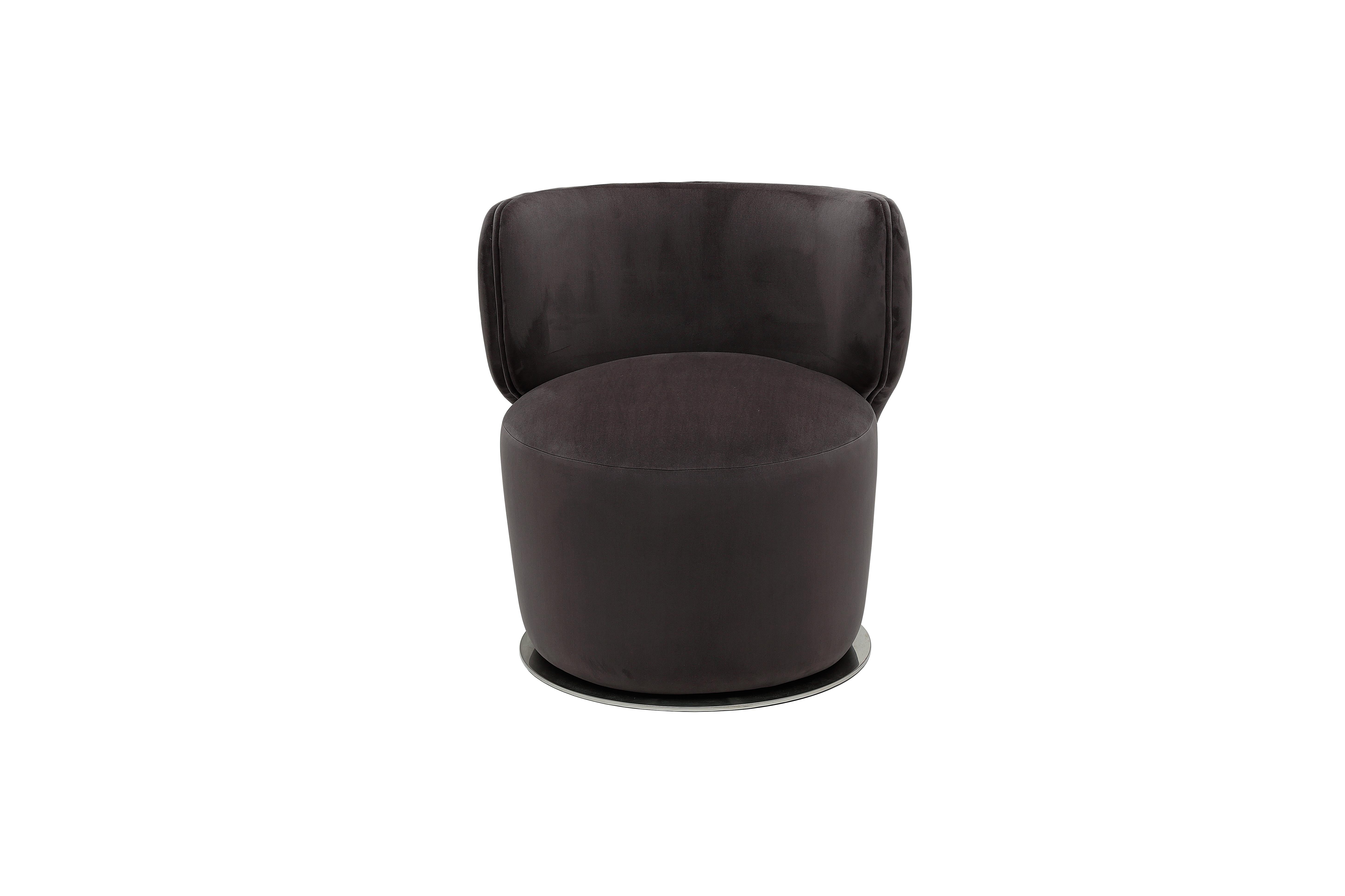 Italian Sierra armchair, wood frame, leather/fabric upholstery, swivel base met. For Sale