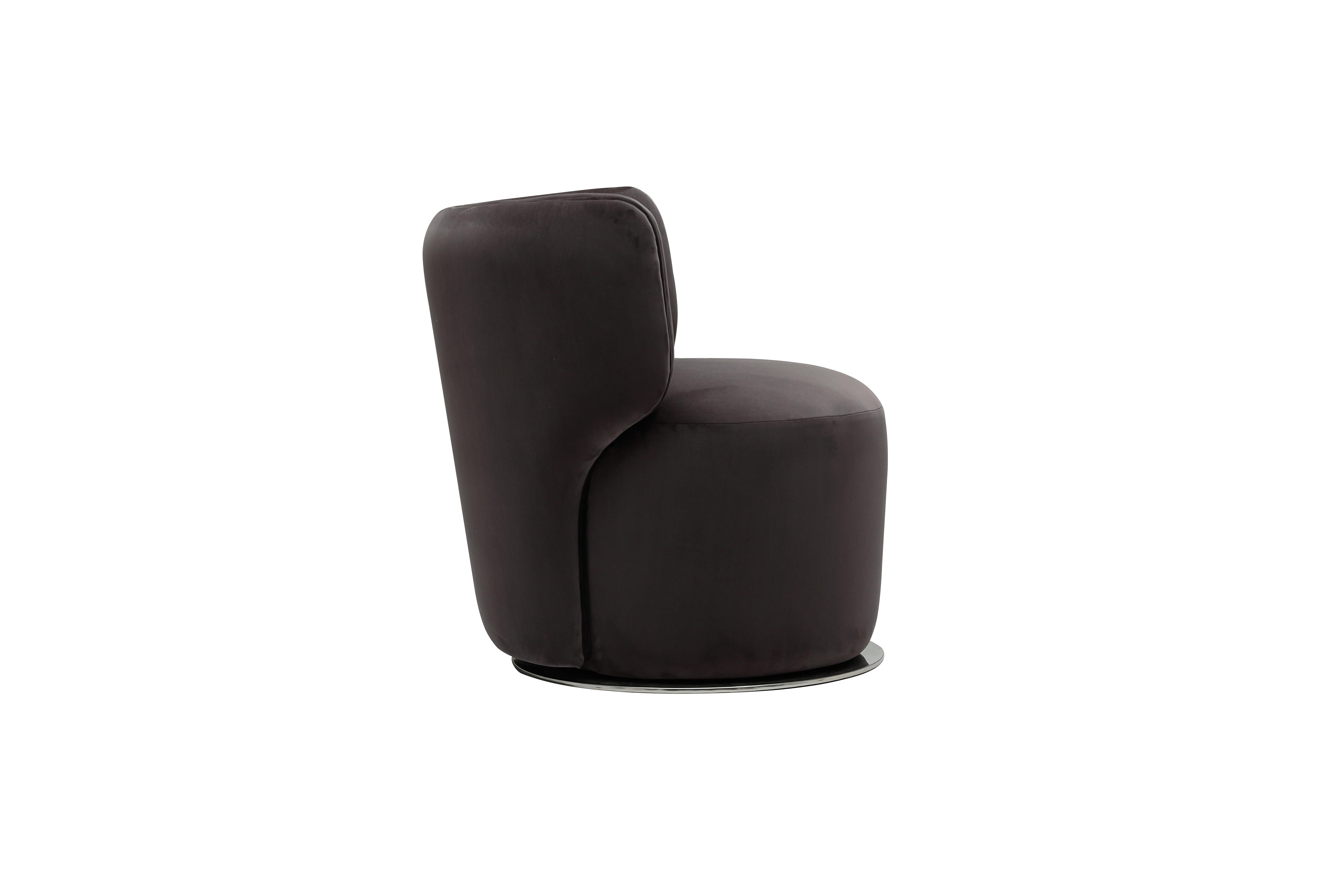 Hand-Crafted Sierra armchair, wood frame, leather/fabric upholstery, swivel base met. For Sale