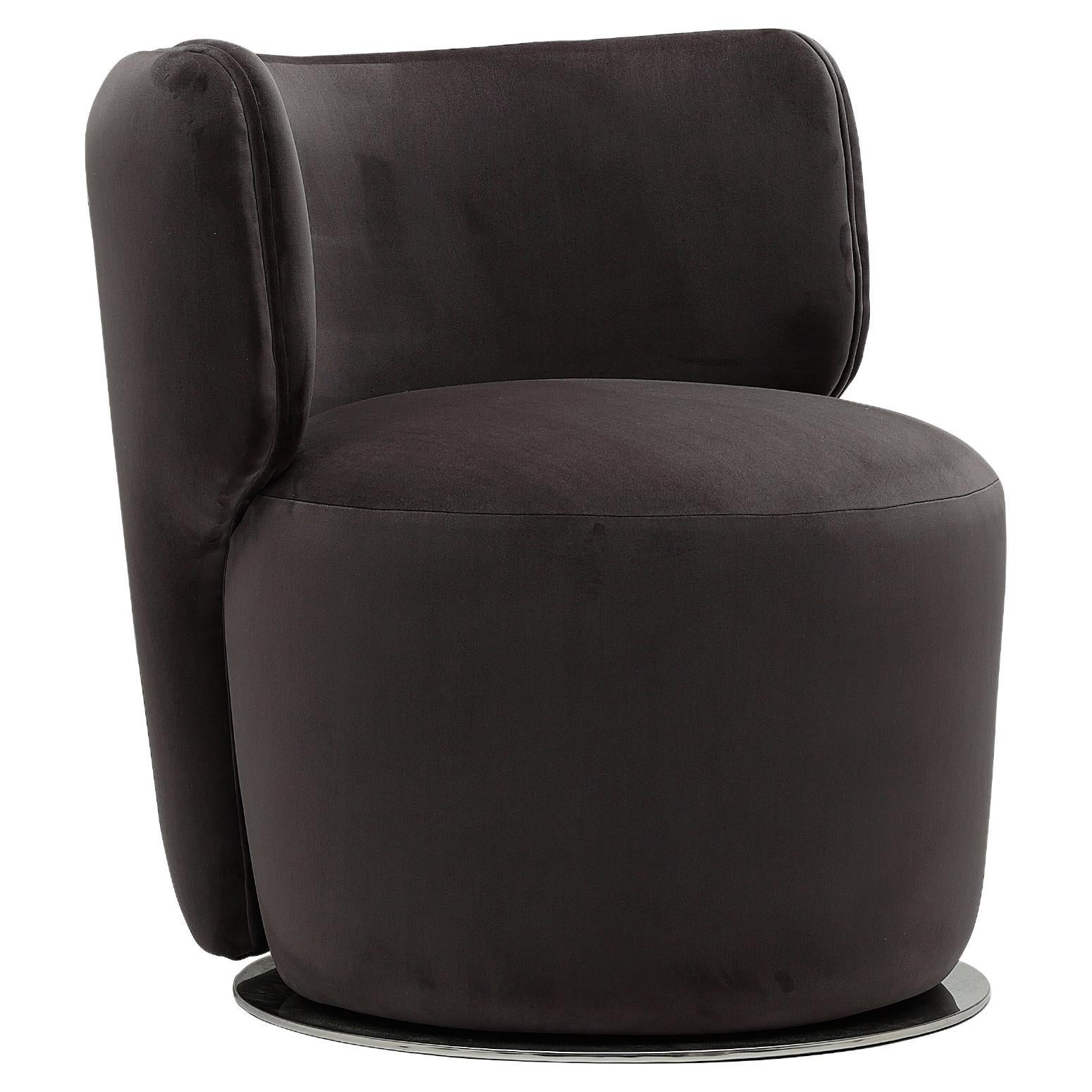 Sierra armchair, wood frame, leather/fabric upholstery, swivel base met. For Sale