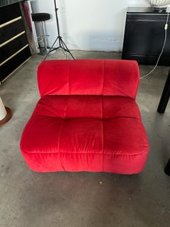 Poltrona Strips di Cini Boeri per Arflex in velluto rosso restaurata 1972