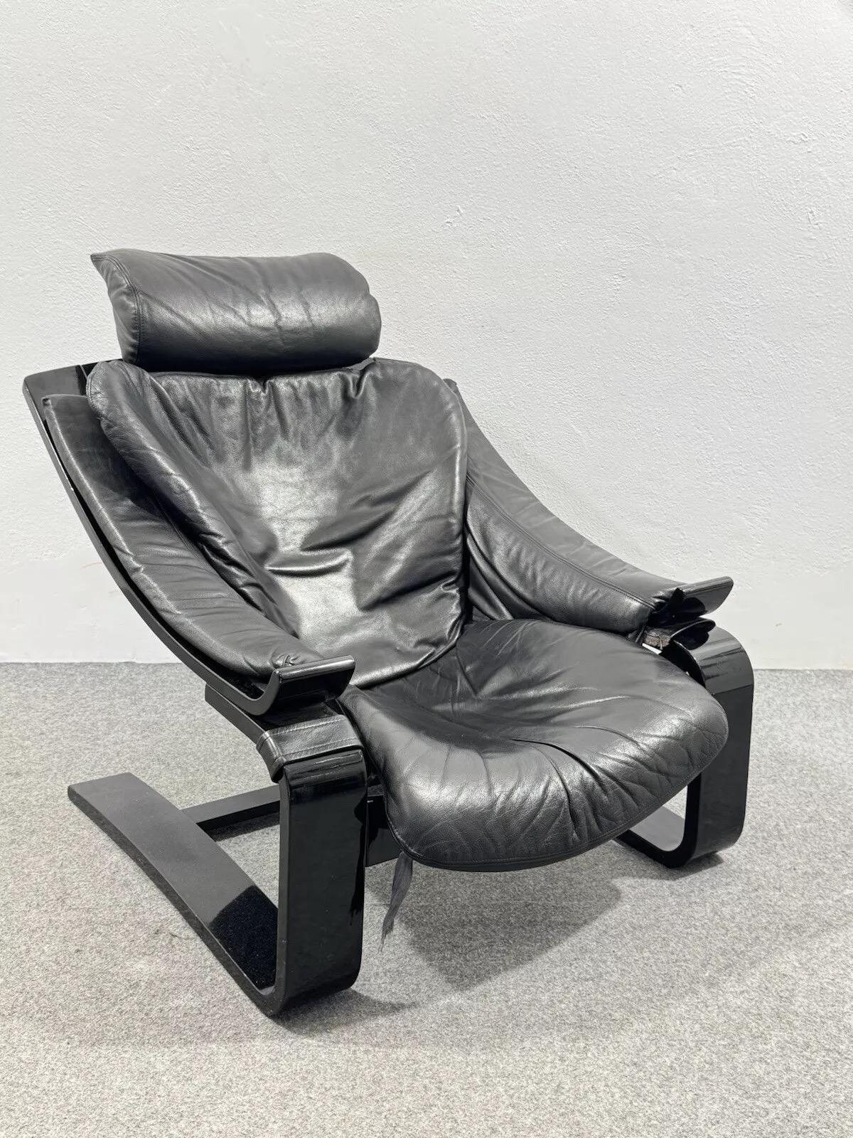 Italian Swedish kroken armchair Black Åke Fribytter Nelo MÖbel 1970 For Sale