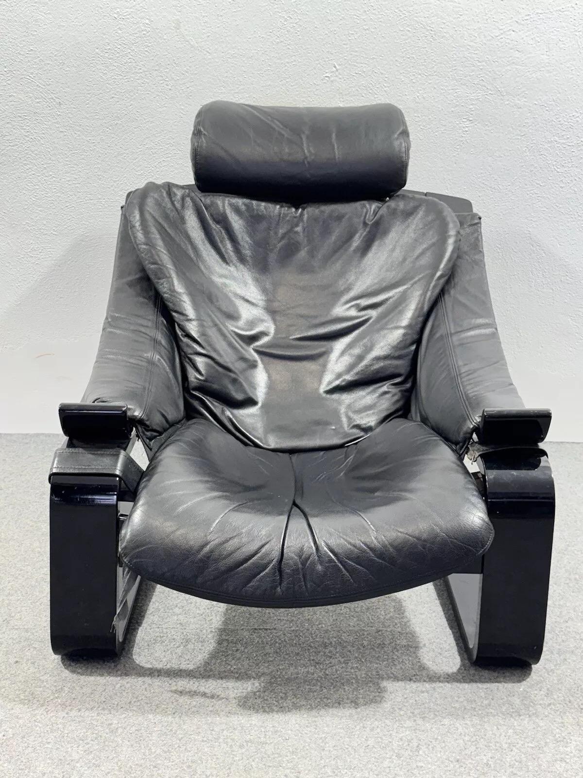 Swedish kroken armchair Black Åke Fribytter Nelo MÖbel 1970 In Good Condition For Sale In Taranto, IT
