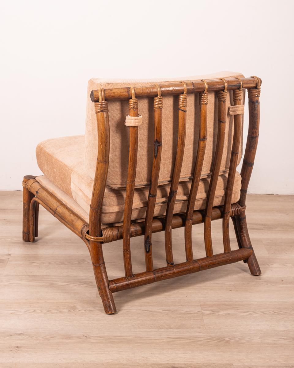Vintage 60s bamboo and fabric armchair Italian design In Good Condition For Sale In None, IT
