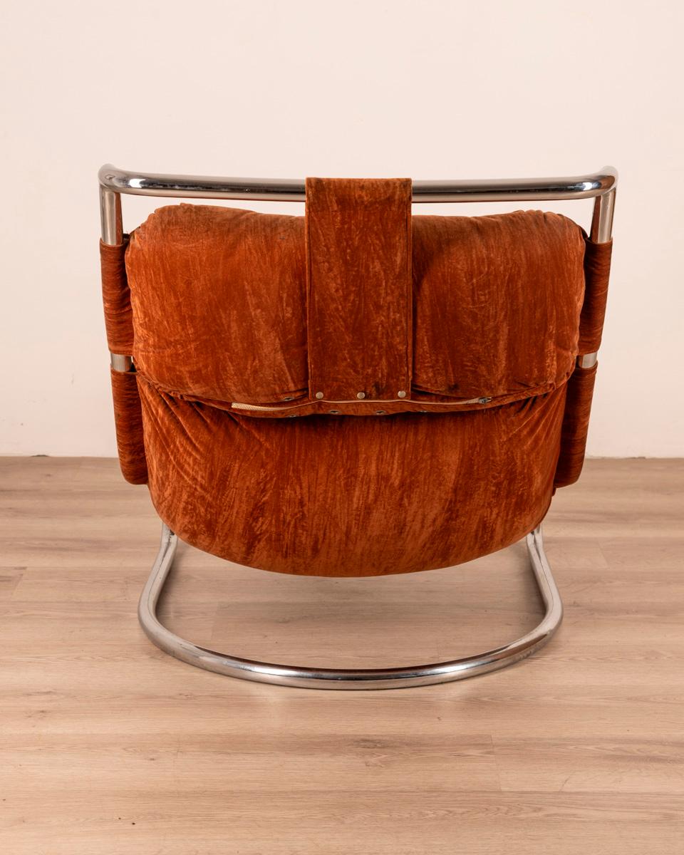 Fauteuil vintage des années 70 en acier et velours design italien Bon état à None, IT