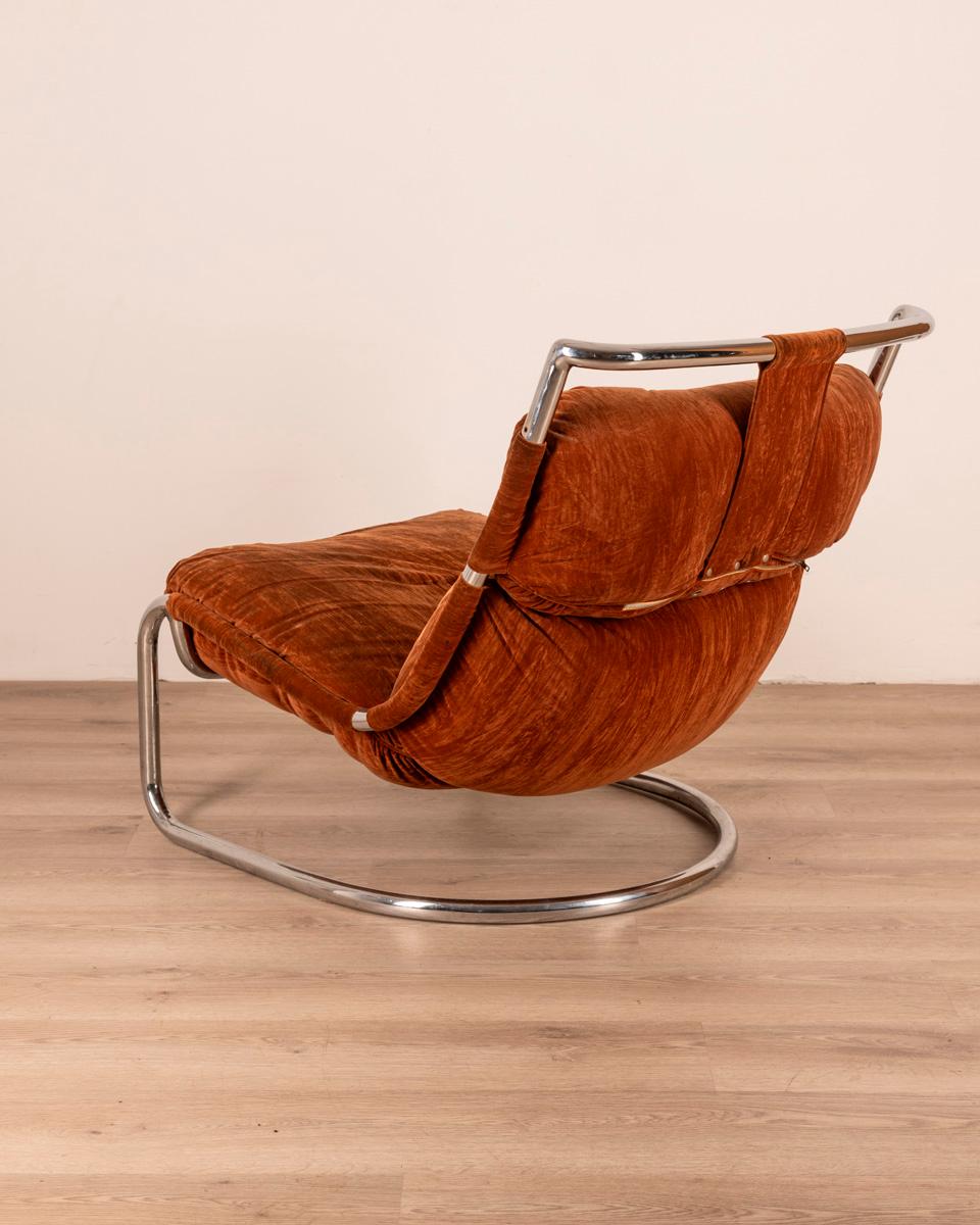 Late 20th Century Fauteuil vintage des années 70 en acier et velours design italien