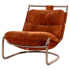 Fauteuil vintage des années 70 en acier et velours design italien