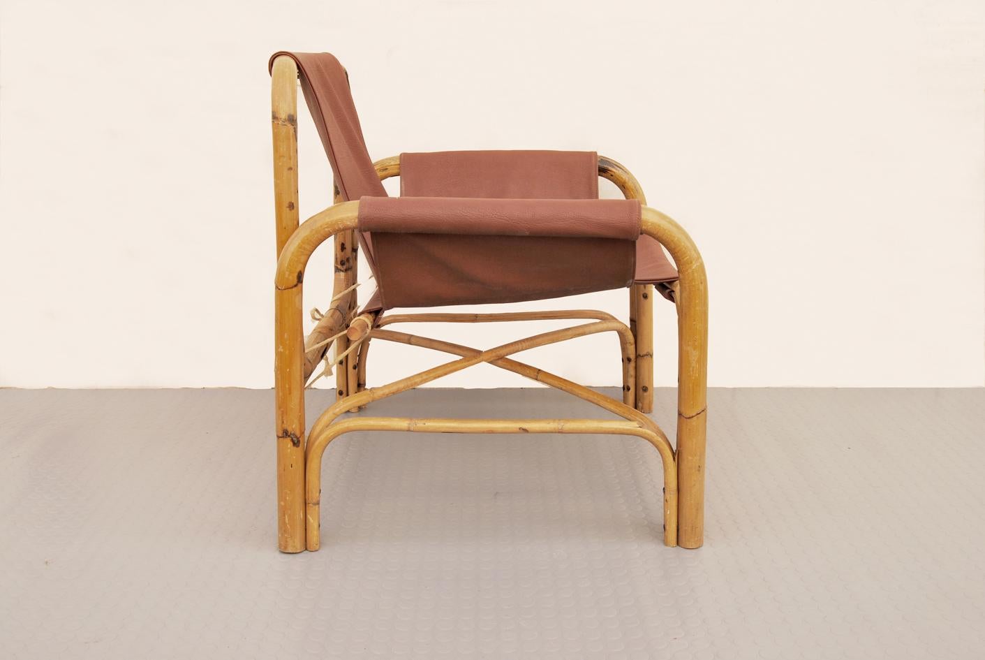 Mid-Century Modern Vintage 1960s bamboo ARMCHAIR in the style of Bonacina For Sale