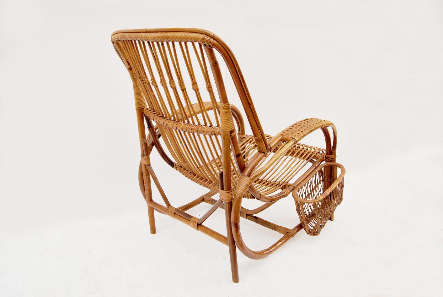 Italian Vintage bamboo and wicker ARMCHAIR For Sale