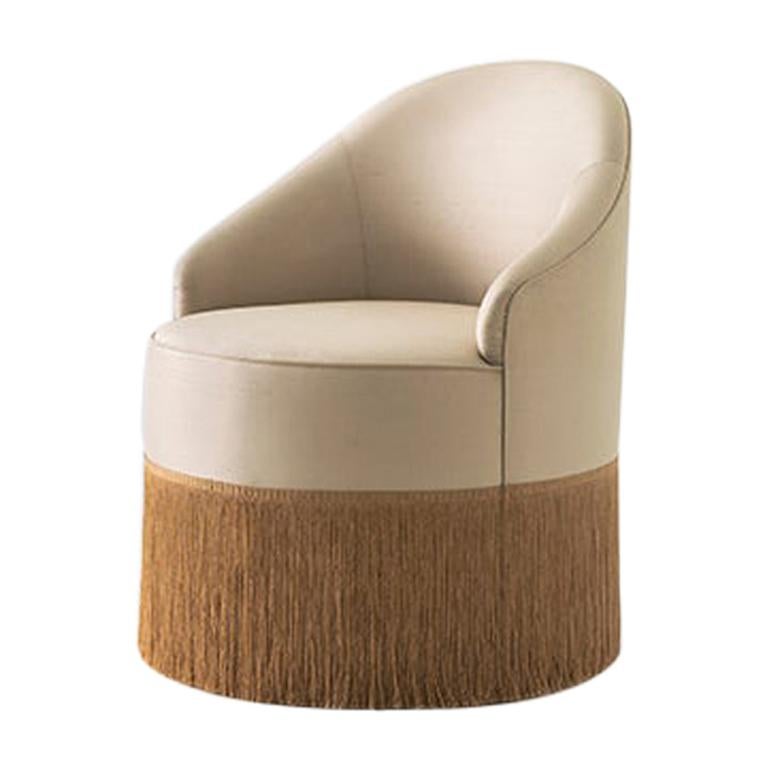 SCIURA Small Fringe Club Chair in Camel Brown Satin Fabric by Dimoremilano For Sale