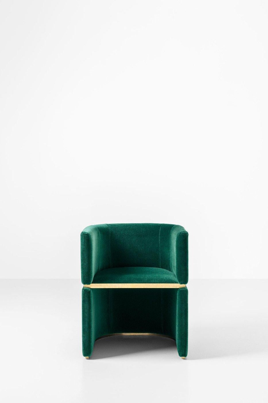 Modern Forest Green Mohair Upholstered Club Chair with Brass Detailing by Dimoremilano