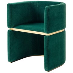 Forest Green Mohair Upholstered Club Chair with Brass Detailing by Dimoremilano
