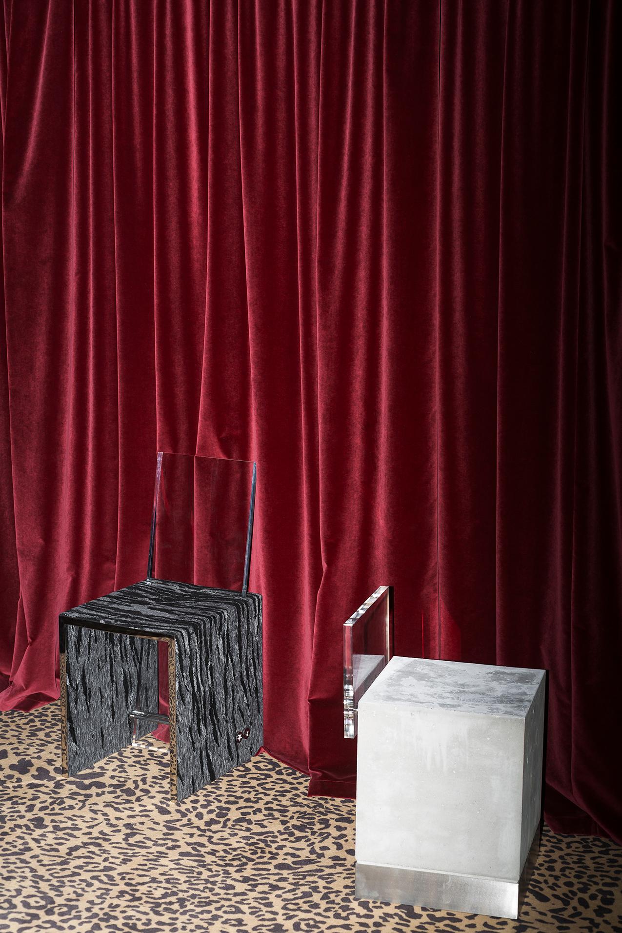 Italian TECHNO Chair in Steel and Plexiglass with a Cement Base by Dimoremilano For Sale