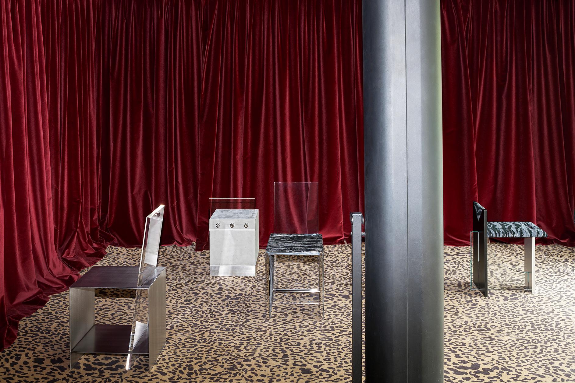 Brushed TECHNO Chair in Steel and Plexiglass with a Cement Base by Dimoremilano For Sale