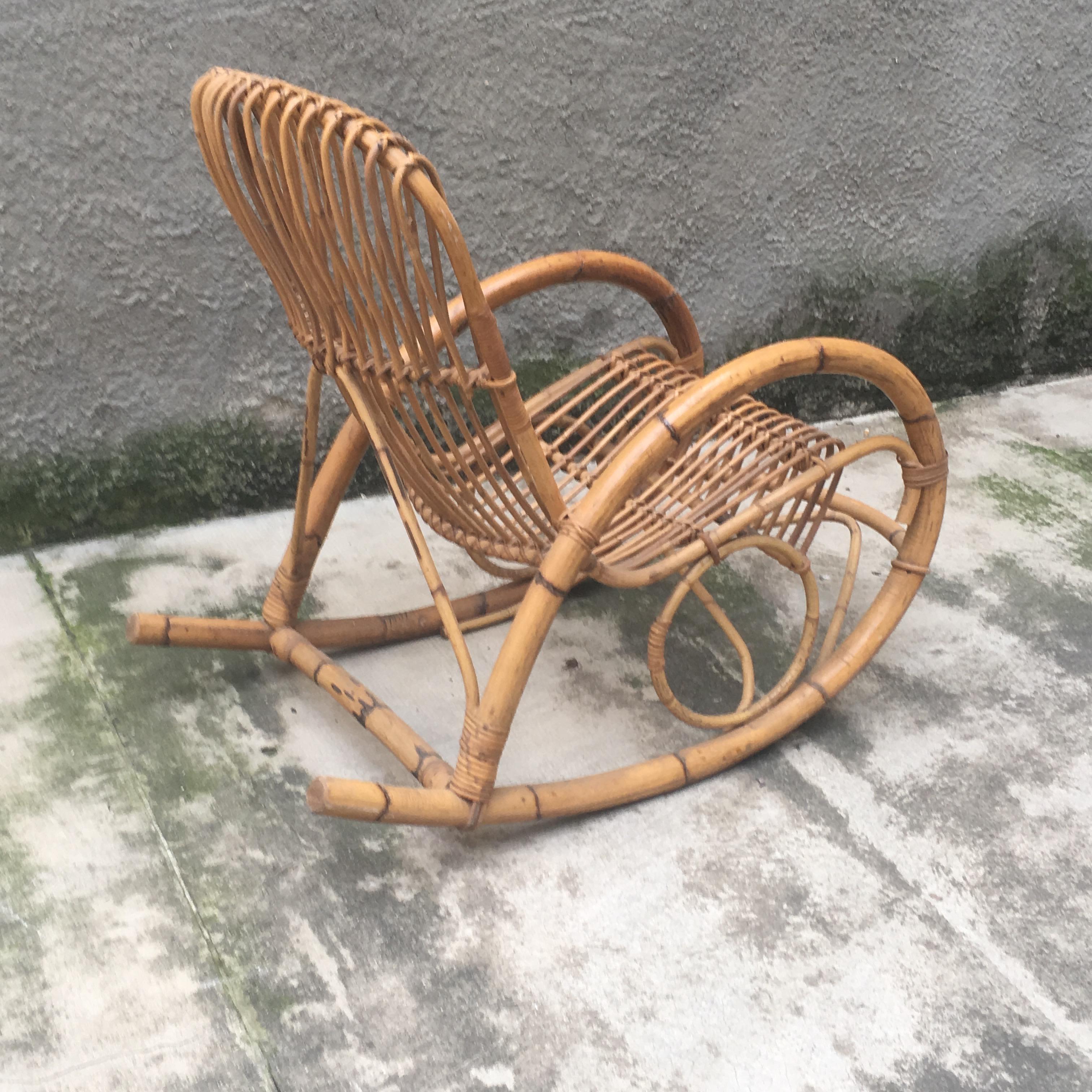 Italian Poltroncina a Dondolo in Bambù - Italia - Anni '60 in vendita